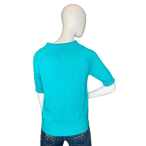 KIM by Kim Rogers Blouse Size M Turquoise  Short Sleeve Pullover - Picture 3 of 7
